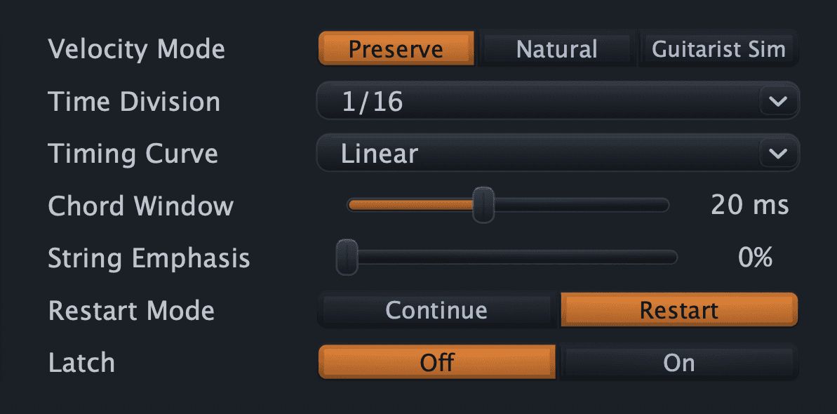 StepStrum feel controls for groove, timing, and dynamics.