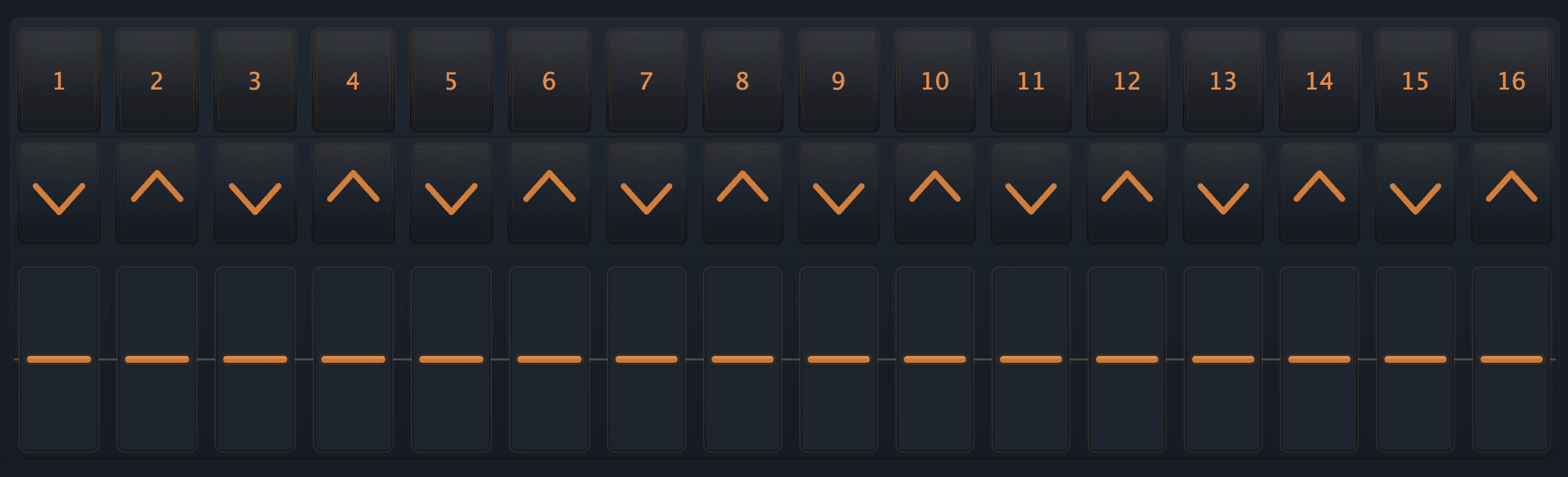 StepStrum Pro sequencer with step activation and strum direction buttons.